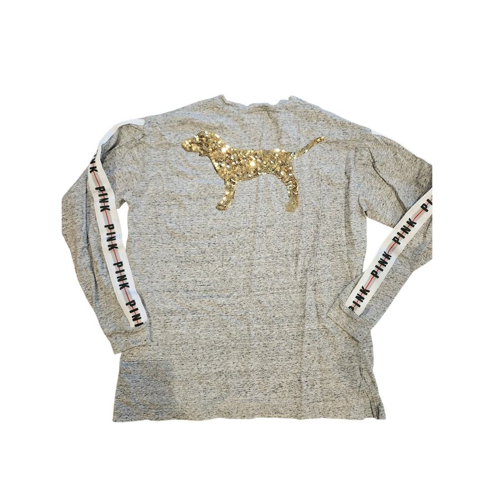 Victoria secret pink gold sequin dog long sleeve gray womens small y2k bling
